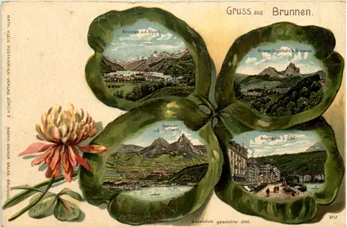 Gruss aus Brunnen - Litho Prägekarte -639886