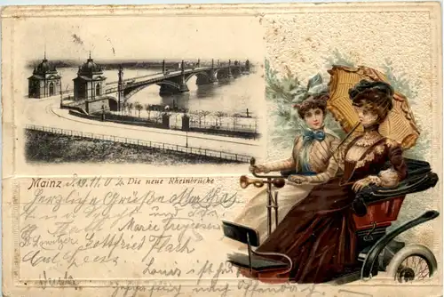 Mainz - Neue Rheinbrücke - Litho Prägekarte -651668