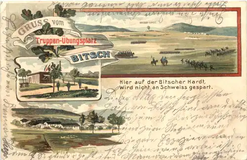 Gruss vom Truppenübungsplatz Bitsch - Litho -665272