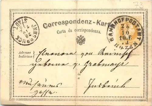 Ganzsache Bahnhofpostamt Bozen 1873Bozen -674096