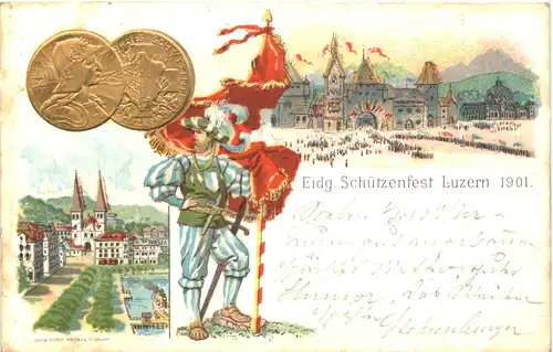 Luzern - Eidg. Schützenfest 1901 - Litho Prägekarte - Geld -685616