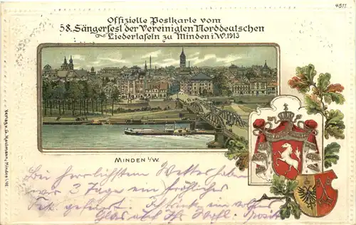 Minden - 58. Sängerfest der Vereinigten Norddeutschen Liedertafeln - Litho -687852