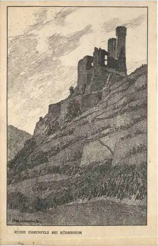 Künstler Ak Otto Ubbelohde - Ruine Ehrenfels bei Rüdesheim -703722