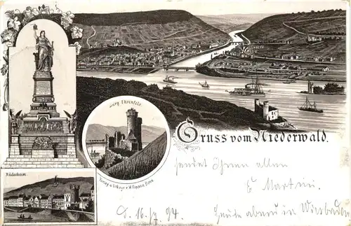 Rüdesheim - Gruss vom Niederwald - Litho - Vorläfer 1894 -722908