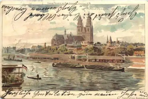 Magdeburg - Ansicht vom Werder- Litho -733492