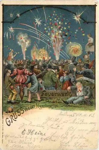 Dresden - Gruss von der Vogelwiese - Feuerwerk - Litho -735634