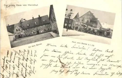 Herrnhut in Sachsen - Das erste haus vor und nach dem Brande -740338