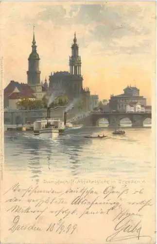 Dresden - Dampfschiff Abfahrtsstelle - Litho -761728