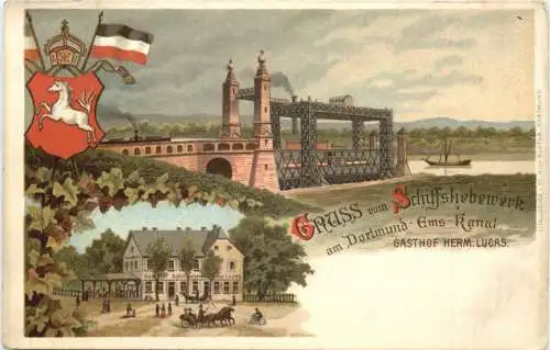 Gruss vom Schiffshebewerk Dortmund Ems Kanal - Litho -767502