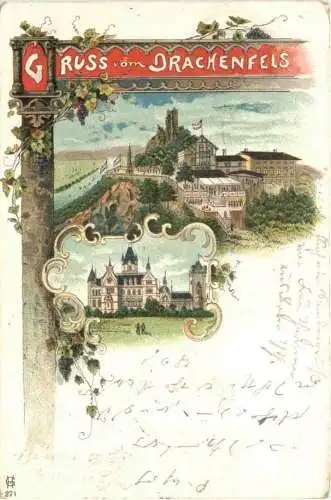 Königswinter am Rhein - Gruss vom Drachenfels - Litho -768522