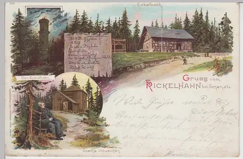 (93113) Künstler AK Gruß vom Kickelhahn, Ilmenau, Gabelbach 1901