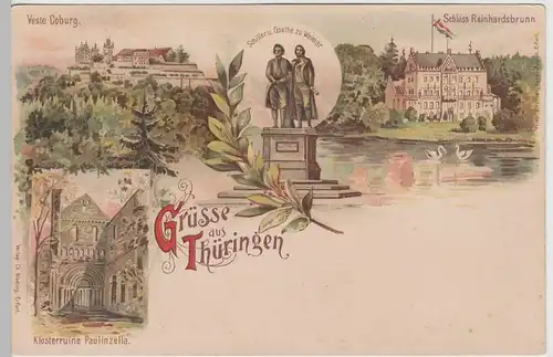 (76324) Künstler AK Gruß aus Thüringen, Kloster Paulinzella, bis um 1905