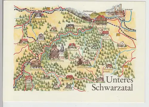 (112308) Künstler AK Graichen, Unteres Schwarzatal, Landkarte, Wanderkarte 1986