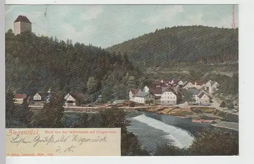 (106645) AK Ziegenrück, Blick von der Nähersaale 1906
