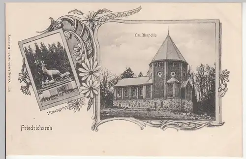 (114242) AK Friedrichsruh (Aumühle), Hirschgruppe u. Gruftkapelle vor 1905