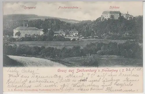 (110880) AK Sachsenburg b. Frankenberg i.Sa., Spinnerei, Fischerschänke 1901