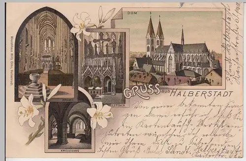 (93167) Künstler AK Gruß aus Halberstadt, Dom, Kreuzgang 1897