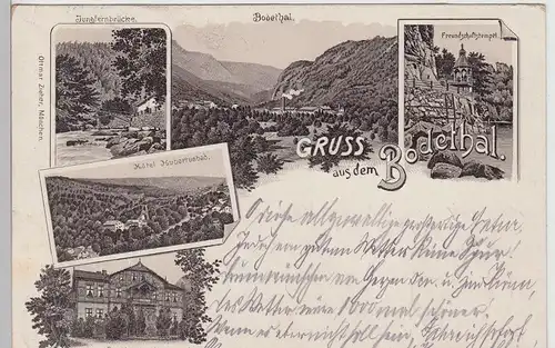 (113636) Künstler AK Gruß aus dem Bodetal, Hotel Hubertusbad, Bahnpost 1898