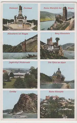 (77223) AK Burgen am Rhein, Mehrbild, Rheinfels, Kaub, Mäuseturm, v. 1945