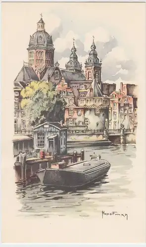 (53613) Künstler AK H.M. Hoefman: Amsterdam, Prins Hendrikkade