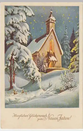 (19506) AK Neujahr, verschneite Kirche im Wald 1953