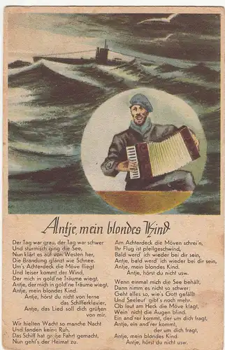 (114342) Künstler AK Liedkarte, Antje mein blondes Kind 1943-50er