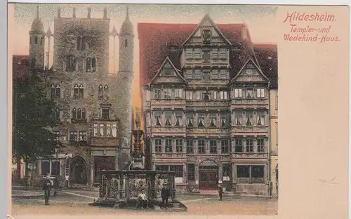 (109797) AK Hildesheim, Templerhaus, Wedekindhaus, Brunnen, Sparkasse, bis 1905