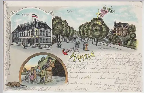 (113646) Künstler AK Gruß aus Hameln, Hotel Monopol, Villa Deisterstraße 1, 1898