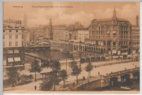 (90081) AK Hamburg, Reesendammbrücke mit Alsterbassin, vor 1945