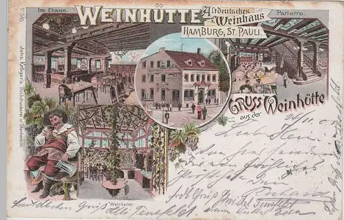 (76423) Künstler AK Gruß aus d. Weinhütte, Hamburg, St. Pauli 1901