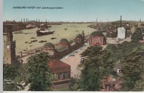 (66425) AK Hamburg, Hafen mit Landungsbrücken, vor 1945