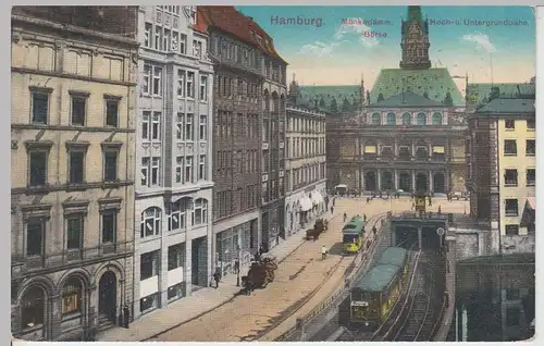 (109142) AK Hamburg, Mönkedamm m. Straßenbahn und U-Bahn 1915