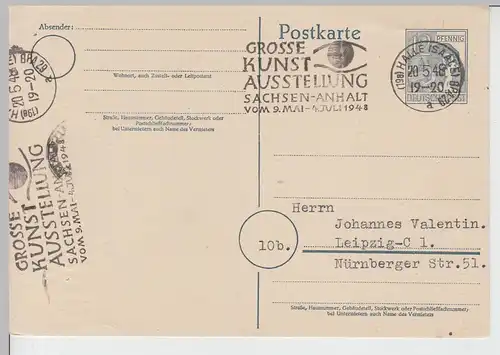 (111270) Ganzsache m. Werbestempel Kunstausstellung, Halle a.S. 1948