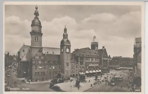 (73668) Foto AK Chemnitz, Sachs., Markt, Altes u. Neues Rathaus 1943
