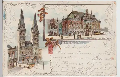 (109837) Künstler AK Bremen, Dom, Rathaus, Roland, Pferdebahn 1905