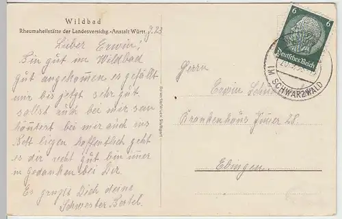 (34527) AK Wildbad, Rheumaheilstätte d.Landesvers.-Anst. Württ. 1938