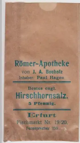 (D596) Römer Apotheke Erfurt, kl. Papiertüte f. Hirschhornsalz, vor 1945