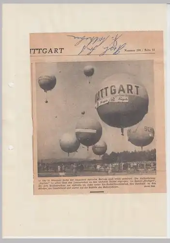 (D639) original Zeitungsartikel Stuttgart, Ballonstart 1950/60er