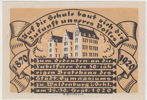 (D738) Notgeld der Stadt Waldenburg i. Schl., Wałbrzych, 50 Pf., 1920