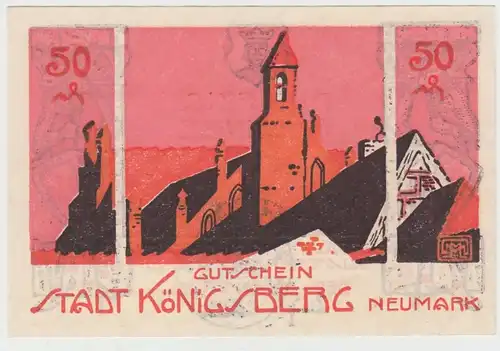 (D747) Notgeld der Stadt Königsberg in der Neumark, Chojna, 1921, mit Stempel, 50 Pf.