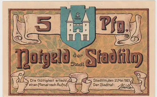 (D851) Notgeld der Stadt Stadtilm, 5 Pfennig, 1921, Methfessel-Denkmal