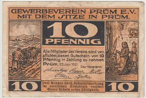 (D872) Notgeld der Stadt Prüm, Gutschein f. Gewerbeverein 10 Pfennig 1921, Motiv 2