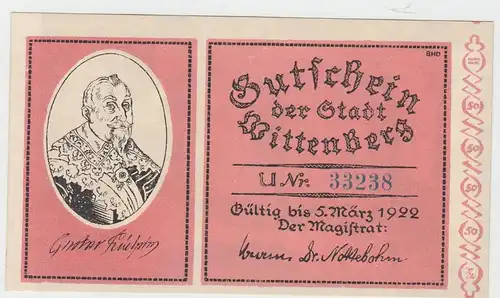 (D910) Notgeld der Stadt Wittenberg, 50 Pfennig 1922, Motiv 1