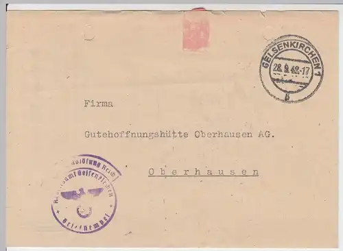 (B2214) Faltbrief Dienstpost, Arbeitsamt Recklinghausen 1942