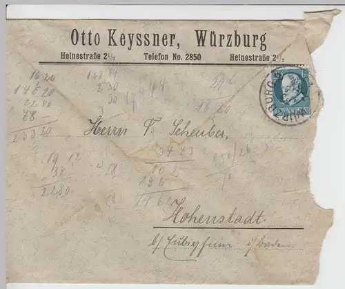 (B1901) Bedarfsbrief Bayern, Stempel Würzburg 1920