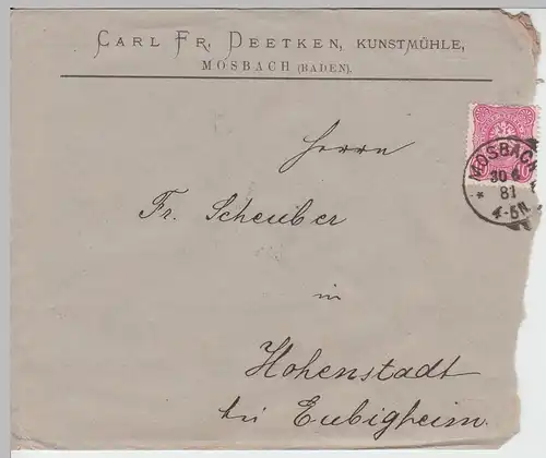 (B1897) Bedarfsbrief Reichspost, Stempel Mosbach in Baden 1881