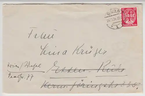 (B1179) Bedarfsbrief DR, Mi 545, Stempel Bonn 1934