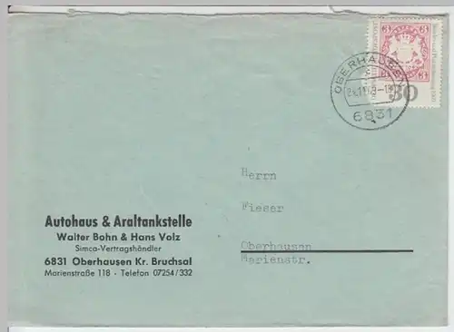 (B163) Bedarfsbrief Bohn & Volz Oberhausen DBP 1969 Mi 601