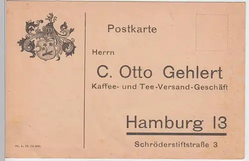 (100238) Postkarte, C. Otto Gehlert, Kaffee- u. Teeversand Hamburg, v, 1945