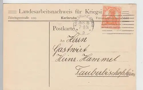 (100236) Postkarte, Landesarbeitsnachweis für Kriegsinvalide 1916